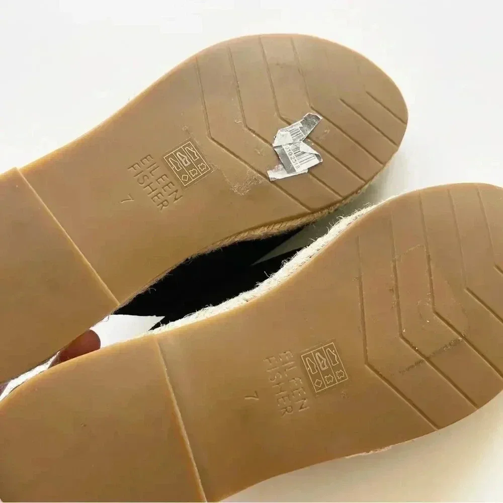 Eileen Fisher Milly Tumbled Nubuck Espadrille Black Sandal Size 7